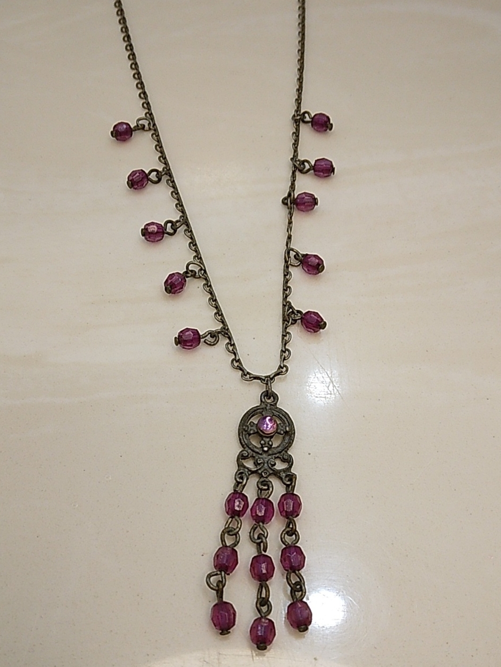 Vintage Claire's Purple Beaded Tassal Gray Necklace